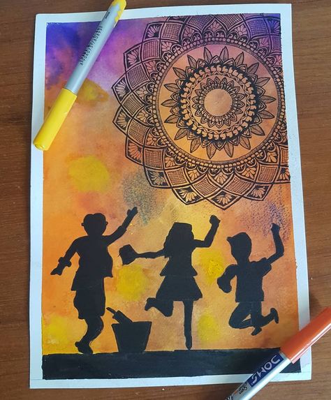 Holi Mandala Art, Holi Mandala, Holi Painting, Holi Drawing, Pencil Drawings Of Girls, Valentines Illustration, Butterfly Art Painting, Boho Art Drawings, Color Drawing Art