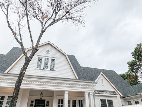 NEW HOUSE: ROOF DETAILS - House of Hargrove Owens Corning Shingles Estate Gray, Estate Gray Shingles Owens Corning, Owens Corning Shingles, Cedar Shake Roof, White Exterior Houses, Cedar Shake, Shake Roof, Roof Colors, Fire Hazard