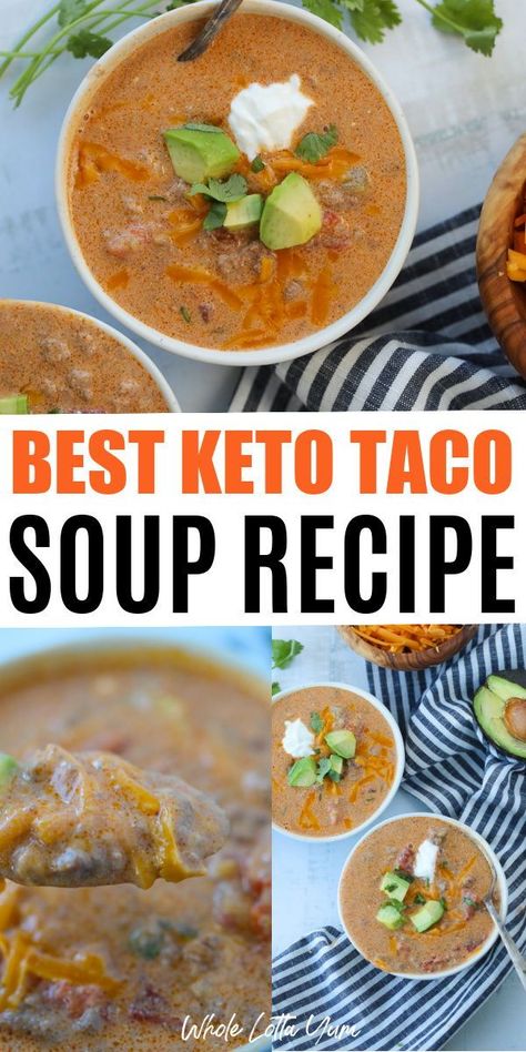 A chicken taco soup Instant Pot recipe that’s so creamy and easy, just sauté the onion, dump the ingredients, and pressure cook for 5 minutes! The Instant Pot taco chicken soup is loaded with veggies and protein, plus it’s simple to make this dairy-free or low carb too. Chicken Taco Soup Instant Pot, Taco Soup Instant Pot, Taco Soup With Ground Beef, Keto Taco Soup, Low Carb Taco Soup, Soup Instant Pot, Easy Taco Soup, Low Carb Soup Recipes, Keto Easy