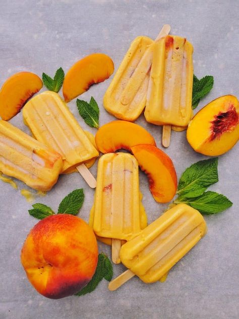 Gluten Free Entertaining, Peach Popsicles, Popsicles Recipe, Peaches And Cream, Fruit Pizza, Peach Recipe, Yogurt Recipes, Peaches Cream, Peaches N Cream