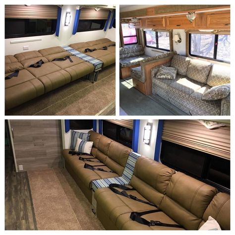 We replaced our RV dinette with an additional sofa Rv Dinette, Pub Dining Set, Camping Europe, Rv Sofas, Dining Booth, Rv Remodeling, Rv Redo, Camper Remodeling, Camper Redo