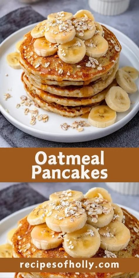 Oatmeal Pancakes | Recipes of Holly Paleo Oatmeal Cookies, Baked Oatmeal Recipes Breakfast, Oat Pancake Recipe, Oatmeal Pancakes Healthy, Oatmeal Pancakes Recipe, Healthy Pancake Recipes, Breakfast Oatmeal Recipes, Chilled Desserts, Baked Oatmeal Recipes