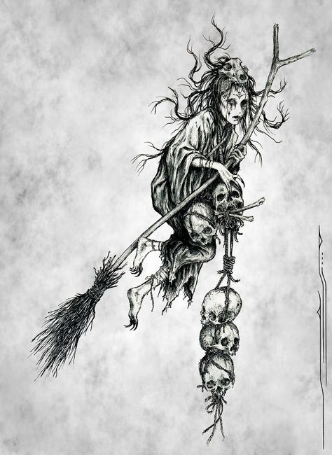 Kay Nielsen, Witch Drawing, Baba Jaga, Witch Tattoo, Muster Tattoos, A Broom, Hieronymus Bosch, Baba Yaga, Dark Art Drawings