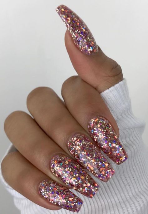 A Nails Chunky, Nails Glitter, Thanksgiving Nails, Nails Pink, Sparkly Nails, Glitter Nail, Nails Coffin, Gorgeous Nails, Love Nails