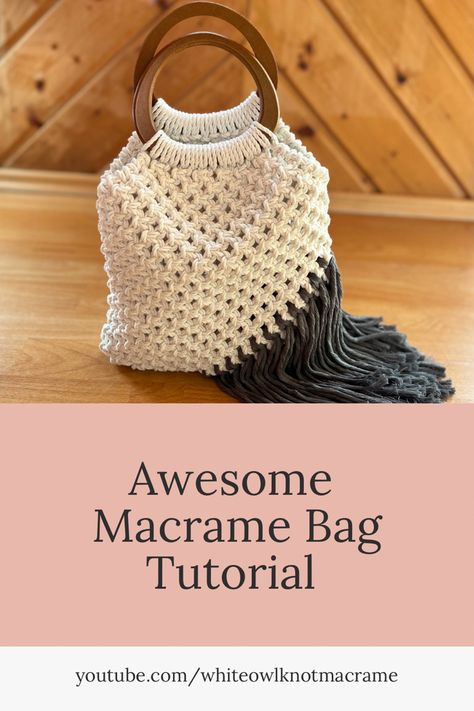 Macrame Bag With Wooden Handle, Macrame Hand Bag, Macrame Tote Bag Tutorial, Macrame Purse Tutorial, Macrame Purse Pattern, Macrame Bag Pattern, Tas Macrame, Macrame Bag Tutorial, Macrame Fashion