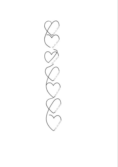 7 Hearts Tattoo, Tattoo Ideas With Dates, String Tattoo Ideas, Heart Tattoos With Names, First Tattoo Ideas, Cute Tattoos On Wrist, Horoscope Tattoos, Date Tattoos, Sister Tattoo