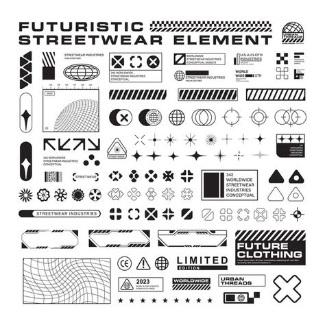 Tech Elements Design, Brutalist Logo Design, Design Elements Shape, High Tech Aesthetic, Cyberpunk Graphic Design, Industrial Graphics, Shape Graphic Design, Tech Graphic Design, Black White Graphic Design