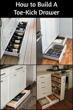 Make use of space by building a toe kick drawer for maximum storage! Diy Kitchen Remodel Ideas, Toe Kick Drawer, Kitchen Design Diy, Diy Kitchen Remodel, Decor Ikea, Kitchen Drawer Organization, Diy Drawers, Interior Vintage, Kitchen Remodel Ideas