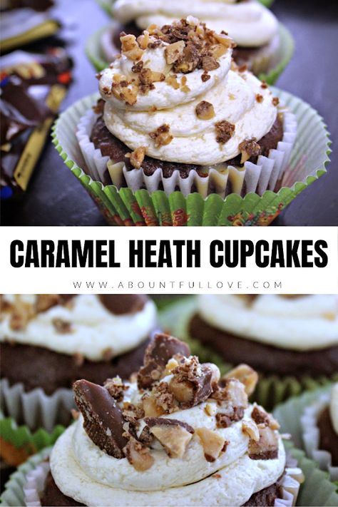 Chocolate Toffee Cupcakes, Heath Bar Cupcakes, Amazing Cupcake Recipes, Heath Cupcakes, Easy Cupcake Recipe, Toffee Cupcakes, Candy Bar Cupcakes, Homemade Cupcake Recipes, Easy Cupcake Recipes