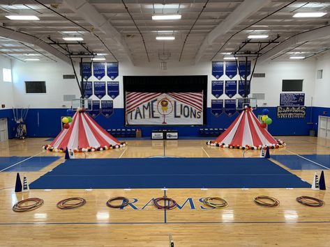 Gym decorations & run through sign Circus Theme Pep Rally, Circus Pep Rally, High School Pep Rally Games, Pep Rally Decorations, Run Through Signs, Pep Rally Themes, Pep Rally Games, Rally Idea, Varsity Cheer