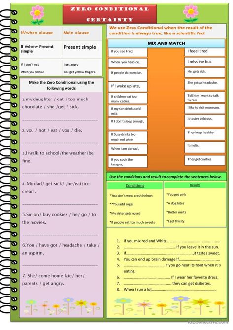 Zero Conditional Sentences, Zero Conditional, Conditional Sentences, Sentences Worksheet, Esl Grammar, Grammar Practice, Different Exercises, Esl Worksheets, Grammar