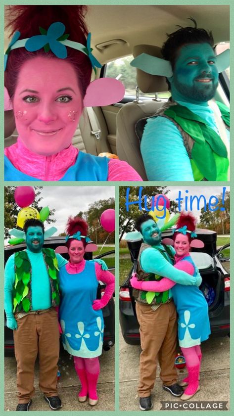 Poppy and Branch costumes! Poppy And Branch Costume, Trolls Costume Adult, Office Costumes, Branch Costume, Poppy Diy, Trolls Costume, Adult Dress, Troll Costume, Halloween Office