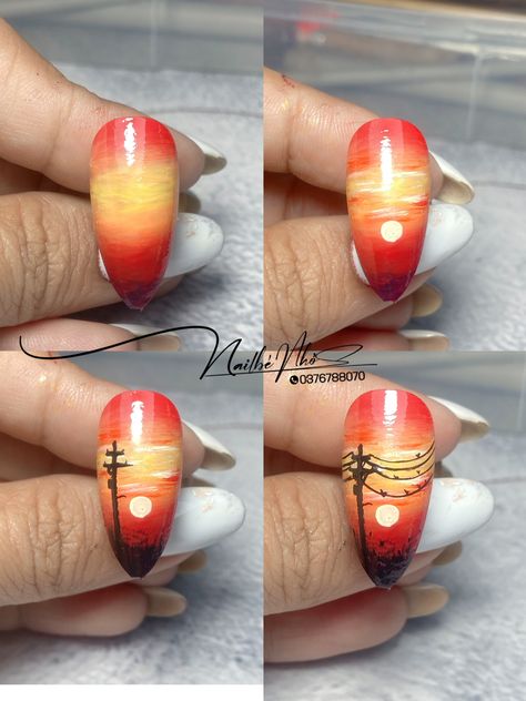 Scenery Nail Art Designs, Scenery Nail Art, Beach Nail Art, 3d Nail Art Designs, Nail Techniques, Floral Nail Designs, Fancy Nails Designs, Floral Nail, Creative Nail Designs