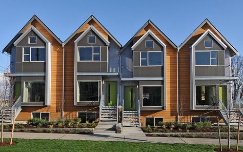 Townhouse Exterior, Multifamily Housing, Modern Townhouse, Townhouse Designs, Duplex House Plans, Multi Family Homes, Row House, Prefab Homes, Urban Planning