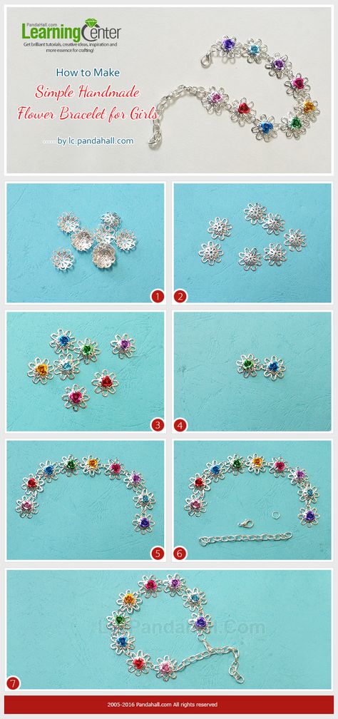 How to Make Simple Handmade Flower Bracelet for Girls from LC.Pandahall.com Diy Pearl Necklace, Bracelet For Girls, Handmade Crystal Jewelry, Basic Jewelry, Doll Jewelry, Spring Jewelry, Handmade Flower, Beaded Jewelry Patterns, Jewelry Making Tutorials