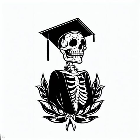 skeleton in a graduation cap Idea Skeleton Graduation, Graduation Cap Art, Stylized Skeleton, Ink Shading, Skeleton Pics, Art Skeleton, خريطة ذهنية, Sublimacion Ideas, Funny Art Prints