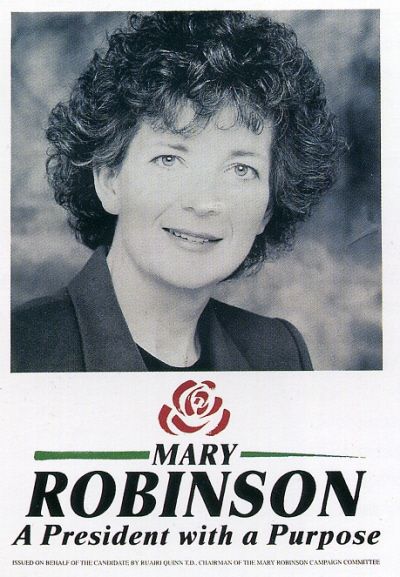 Mary Robinson - With a career spanning law, politics and diplomacy over decades and across the globe, Robinson’s electoral success was the springboard to a lifetime devoted to being a voice for the vulnerable, both in Ireland and worldwide. Mary Robinson, Irish Women, Campaign Posters, Irish History, Women's History, Womens History Month, Women In History, The Globe, History