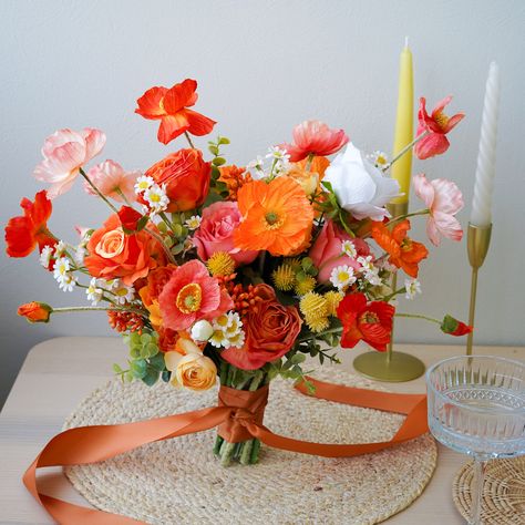 Bright Orange Poppy and Daisy Silk Flower Bouquet, Wedding Flower, Silk Flower Bouquet, Artificial Flower, Faux Flower - Etsy Orange And Pink Wedding, Silk Flower Bouquet, Poppy Bouquet, Orange Bouquets, Orange Wedding Flowers, Silk Flower Bouquets, Orange Poppy, Orange Wedding, Decorations Christmas