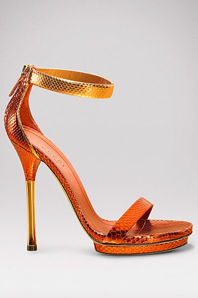 Gucci, Spring/Summer 2011 | orange metallic shoes Gucci Orange, Strip Clubs, Metallic Orange, Jewellery Boutique, Orange Sandals, Mode Shoes, Orange Heels, Gucci Spring, Gucci Heels