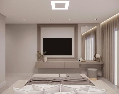 Vanity With Tv Above, Simple Tv Unit Design For Bedroom, Tv Bedroom Ideas, Bedroom Ideas Couples, Bedroom With Tv, Hotel Bedroom Design, Bedroom Tv Wall, Bedroom Built In Wardrobe, House Wall Design