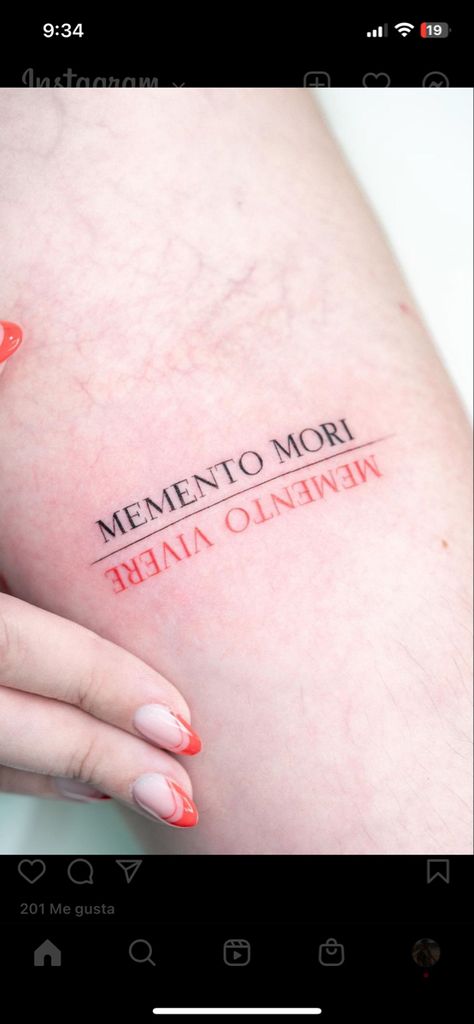 Me Mento Mori Tattoo, Memento Mori And Memento Vivere Tattoo, Memento Mori Memento Vivere Tattoo Ideas, Momento Mori Momento Vive Tattoo, Moment Mori Tattoo, Momentum Mori Tattoo, Momento Mori Tattoo For Women, Moments Mori Tattoo, Memento Mori Tattoo Design