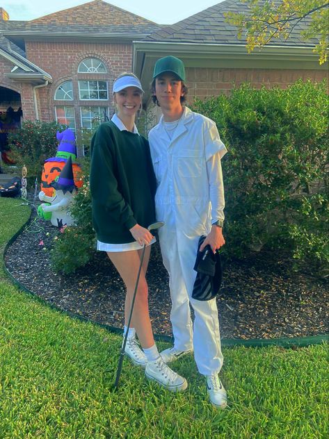 Golfer Couple Costume, Golf Halloween Costume Couples, Golfer Halloween Costume, Golf Halloween Costume, Golf Halloween, Halloween Costume Ideas For Couples, Costume Ideas For Couples, Couple Costume, Ideas For Couples