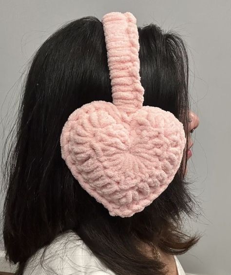 Heart Earmuffs, Beats Solo3, Headphone Cover, Pink Love Heart, Mode Crochet, Kawaii Crochet, Crochet Fashion Patterns, Fun Crochet Projects, Ear Protection