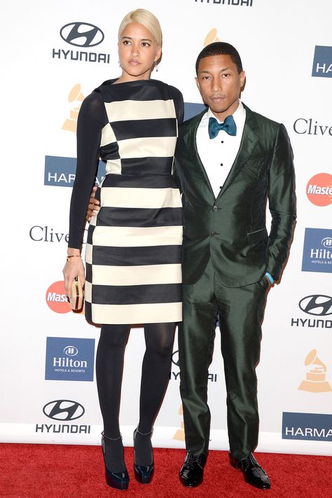 Helen Lasichanh with husband Pharrell Williams (5'9") Getty Images - HarpersBAZAAR.com Short Man Tall Woman Couples, Pharell William, Helen Lasichanh, Tall Girl Short Guy, Black Celebrity Couples, Brown People, Short Celebrities, Power Couples, Short Men