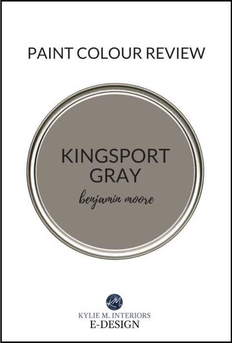 Kingsport Gray has been one of the most popular Benjamin Moore greige paint colours for a long time. With its depth, it's great for painted cabinets, bathroom vanities, feature walls, whole rooms or exteriors! Learn all about it with Kylie M Interiors Edesign, DIY decorating and design blogger #bestpaintcolours #sherwinwilliams #greige #paintedcabinets #kylieminteriors #edesign #kyliemedesign Kingsport Gray, Benjamin Moore Pashmina, Benjamin Moore Chelsea Gray, Charcoal Grey Paint, Kylie M Interiors, Taupe Paint Colors, Warm Grey Paint Colors, Best Gray Paint, Best Gray Paint Color