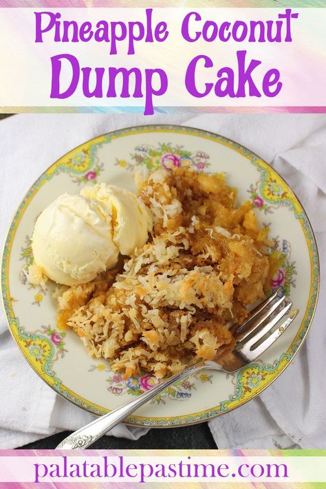 Pineapple Coconut Dump Cake is an easy dessert combining fresh pineapple, coconut, and a coconut cake mix. via @suelau1 Pineapple Coconut Dump Cake, Coconut Dump Cake, Grilled Strawberries, Cottage Cheese Desserts, Boxed Cake Mixes Recipes, Dump Cake Recipe, Pineapple Desserts, Dump Cakes, Decadent Chocolate Desserts