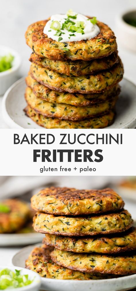 Healthy Baked Zucchini Fritters Baked Zucchini Fritters, Paleo Zucchini, Baked Zucchini, Easy Vegetarian Dinner, Bake Zucchini, Healthy Baked, Zucchini Fritters, Ranch Dip, Vegetarian Recipes Dinner