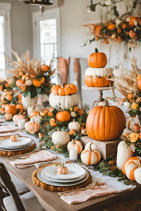 Sweet Little Pumpkin Baby Shower Ideas tablescape, Fall Baby Shower Ideas with white and orange pumpkins, Fall Themed Shower Food display Pumpkin Baby Shower Table Decor, Fall Themed Baby Shower Ideas For Girl, Fall Baby Sprinkle Ideas, Pumpkin Themed Food, Pink Pumpkin Baby Shower Ideas, Fall Baby Sprinkle, Baby Sprinkle Ideas, Little Pumpkin Baby Shower Ideas, Pumpkin Baby Shower Ideas