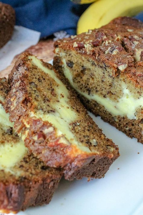 Aunt Lynda's Cream Cheese Filled Banana Bread Cream Cheese Filled Banana Bread, Cream Cheese Banana Bread, Breads Recipes, Zucchini Banana Bread, Tasty Bread Recipe, Holiday Baking Recipes, Chocolate Pecan Pie, Just A Pinch Recipes, Winter Desserts