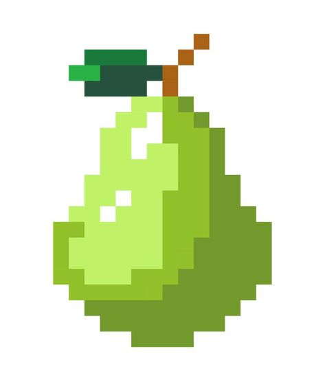 Ripe pear fruit with green leaf, pixels icons Green Pixel Background, Pixel Fruit Art, Fruit Pixel Art, Pixel Art Fruit, Art Fruit, Pear Fruit, Very Hungry Caterpillar, Hungry Caterpillar, Fruit Art