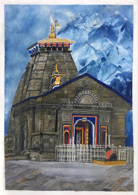 Oil color painting on canvas Kedarnath Temple Painting On Canvas, Hindu Temple Painting, Kedarnath Temple Painting, Kedarnath Temple Drawing, Kedarnath Painting, Kedarnath Drawing, Nandi Painting, Beautiful Places Quotes, Oil Color Painting