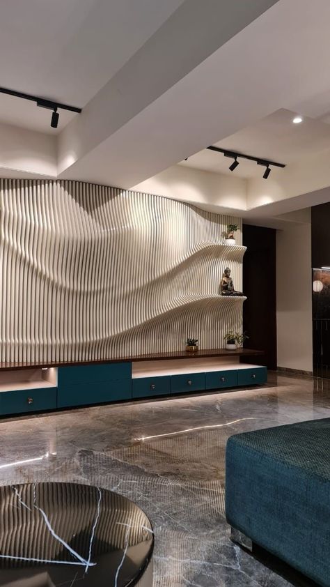 Gorgeous Wooden Slat Panels Designs For Home & Office | Cool Ceiling Slat Wall | Home Decor Ideas Parametric Entrance Design, Louvers Tv Panel, Parametric Wall Design Interiors, Cnc Panel Design Modern Interiors, Louvers Design Interior Wall, Parametric Ceiling Design, Parametric Wall Design, Curved Wall Design, Louvers Design Interior