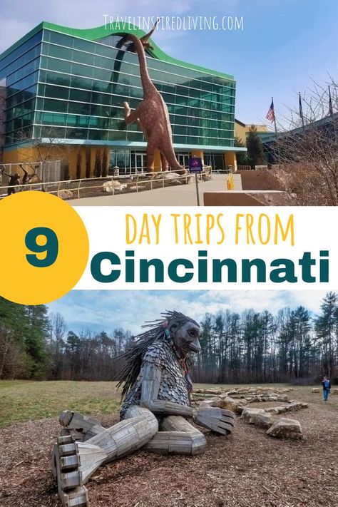 Contains 2 images showing great day trips from Cincinnati Ohio including a children's museum and a forest giant. Day Trips In Ohio, Kentucky Horse Park, Kentucky Bourbon Trail, Kentucky Travel, Road Trip Activities, Ohio Travel, Midwest Travel, Romantic Weekend Getaways, National Park Vacation