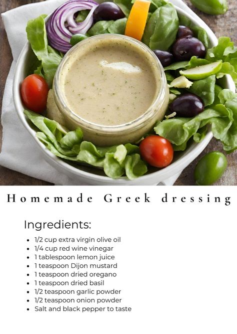 Greek Dressing Recipe, Greek Salad Dressing Recipe, Homemade Greek Dressing, Greek Dressing, Greek Salad Dressing, Food To Eat, Salad Dressing Recipes Homemade, Homemade Dressing, Greek Salad