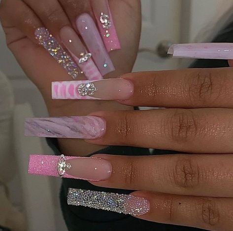 “https://t.co/pTJmXNwsy7” Birthdays Nails Acrylic, Pink And White Nails Birthday, Pink Bday Nails Long, Zodiac Charm Nails, Pink Acrylic Nails Birthday Set, Pink Long Nails With Gems, Birthday Nail Ideas Coffin, Pink 18th Birthday Nails, Long Pink Acrylic Nails With Diamonds