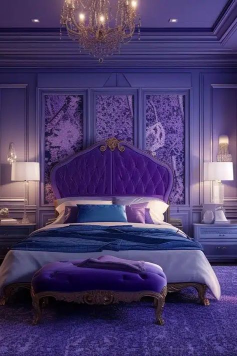 Blue And Purple Bedroom Ideas, Small Bedroom For Couples, Blue And Purple Bedroom, Bedroom For Couples, Purple Headboard, Unique Bedrooms, Purple Bedroom Ideas, Beautiful Bed Designs, Bedrooms For Couples