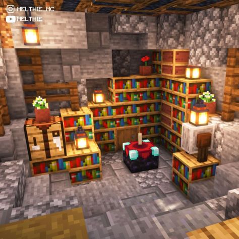 Enchantment Room Minecraft, Minecraft Enchantment Room, Minecraft Enchantments, Minecraft Underground, Minecraft Shops, Minecraft Interior, Minecraft House Plans, Minecraft Cottage, Minecraft House Tutorials