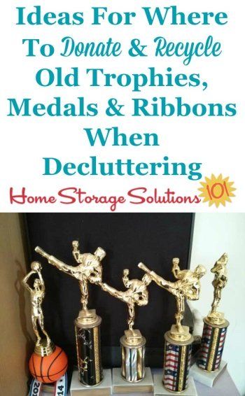 Organizing Keepsakes, Environmental Club, Declutter 365, Trophy Ideas, Old Trophies, Kids Organization, Trophy Display, Sports Trophies, Clutter Control