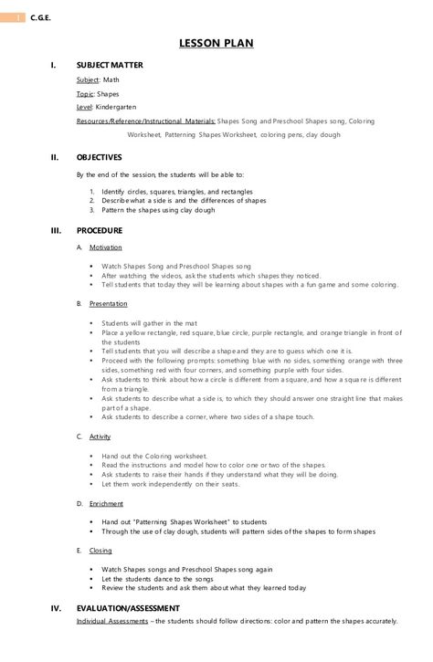 Lesson plan about Shapes Lesson Planning For Preschool, Lesson Plan Kindergarten Ideas, Preschool Lesson Plan Examples, How To Engage Preschoolers, Lesson Plan For Special Education, Google Doc Lesson Plan Template Free, Activity Plan For Preschoolers, Maths Lesson Plan For Kindergarten, Lesson Plan For Elementary School