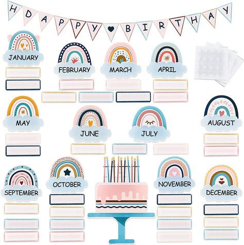 60 Pieces Boho Classroom Decor Birthday Bulletin Board Decorations Set Rainbow Bulletin Board Decor Classroom Chart Wall Decoration Cutouts for School Calendar Birthday Border (Blue Series) Birthday Border, Rainbow Bulletin Boards, Birthday Bulletin Board, Calendar Bulletin Boards, Calendar Birthday, Boho Classroom Decor, Birthday Bulletin Boards, Birthday Bulletin, Boho Classroom