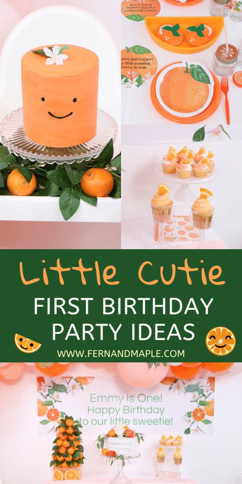 Create the sweetest Little Cutie Clementine-Themed First Birthday Party with these ideas for dessert table, kids and adult tables, decor, and more! Get details now at fernandmaple.com. Ideas For Dessert Table, Ideas For Dessert, Orange Birthday Parties, First Birthday Party Ideas, Baby First Birthday Themes, Orange Birthday, Orange Party, One Year Birthday, 1st Birthday Themes