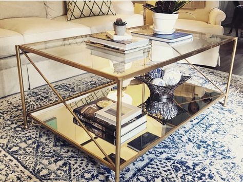 Gold Leaf Cocktail Table #cocktailtable #coffeetable #interiors #decoration #decor #livingrooms Gold Glass Coffee Table, Glass Shelves In Bathroom, Wood Phone Holder, High Ceiling Living Room, Transitional Living Room, Leaf Frame, Living Hall, Gold Coffee Table, Transitional Living