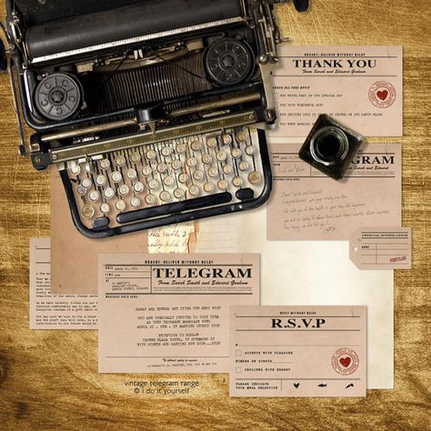 vintage telegram printable wedding stationery set invitation Vintage Telegram, 40s Wedding, Deco Wedding Invitations, 1940s Wedding, Art Deco Wedding Invitations, Gatsby Wedding, Vintage Wedding Invitations, Art Deco Wedding, Printable Wedding Invitations