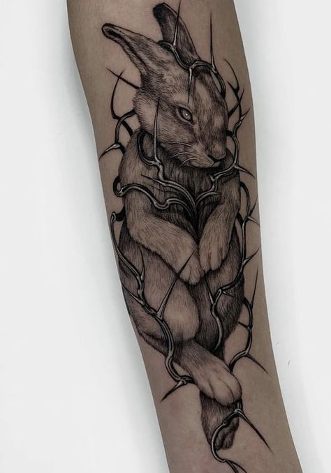 Dark Tattoo Ideas, Feminine Tattoo Ideas, Gotik Tattoo, Shadow Tattoo, Dark Tattoos, Rabbit Tattoo, Gothic Elegance, Bunny Tattoos, Wicked Tattoos