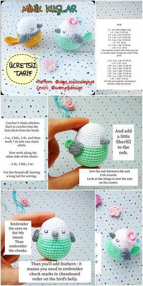 Amigurumi Little Birds Free Crochet Pattern Crochet Bird Patterns, Bird Free, Crochet Keychain Pattern, Crochet Birds, Pola Amigurumi, Bunny Crochet, Crochet Animals Free Patterns, Kawaii Crochet, Haken Baby