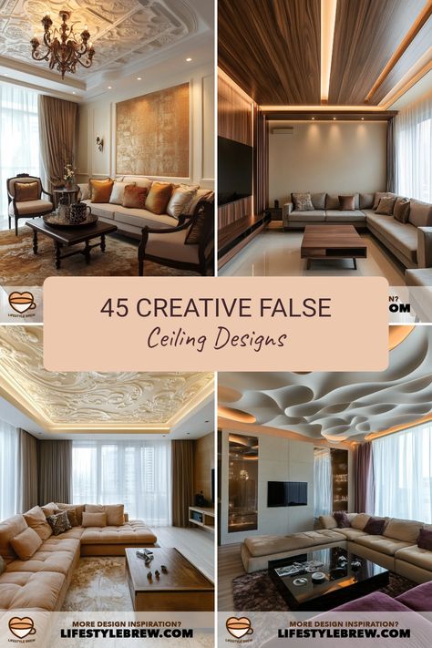 Discover these 45 creative false ceiling design ideas perfect for your living room. These curated inspirations will help you transform your space with stylish and modern ceiling solutions. From unique patterns to creative lighting concepts, each design blends aesthetics and functionality, making your living space truly inviting. Explore ways to enhance your home's ambiance with expert suggestions on materials, colors, and shapes. Get inspired and find the perfect match for your style to elevate your interior decor without overcrowding your space. Fancy Ceiling Design, Unique False Ceiling Ideas, Luxury Ceiling Design Living Room, False Ceiling Ideas, False Ceiling Design Ideas, False Ceiling Designs, Ceiling Solutions, European Living Room, Ceiling Design Ideas